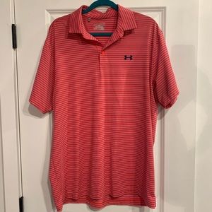 Under Armour XL Bright Orange & Navy Stripped HeatGear Polo.